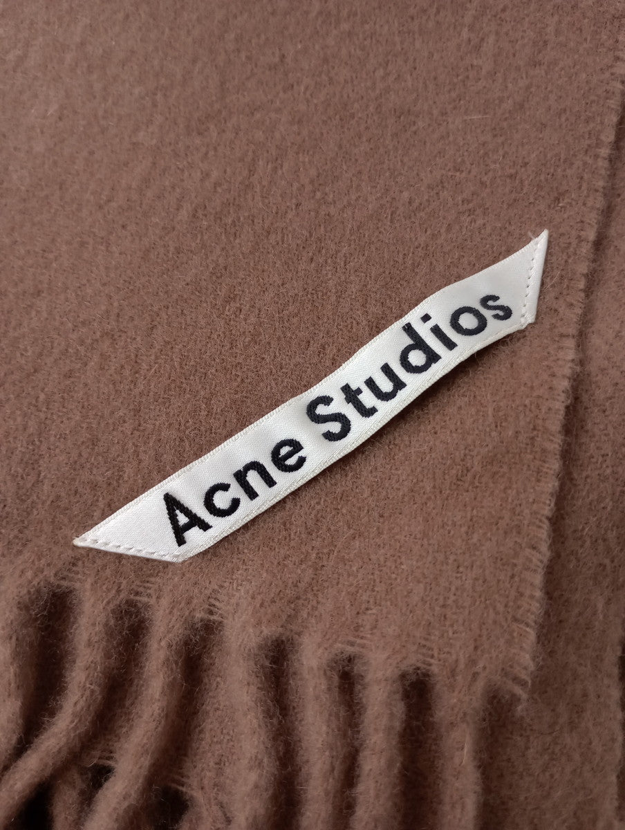 Acne Studios アクネストゥディオズ ウール 毛 100％ イタリア製 CANADA NEW フリンジ 大判 ストール マフラー  ベージュ 【中古】
