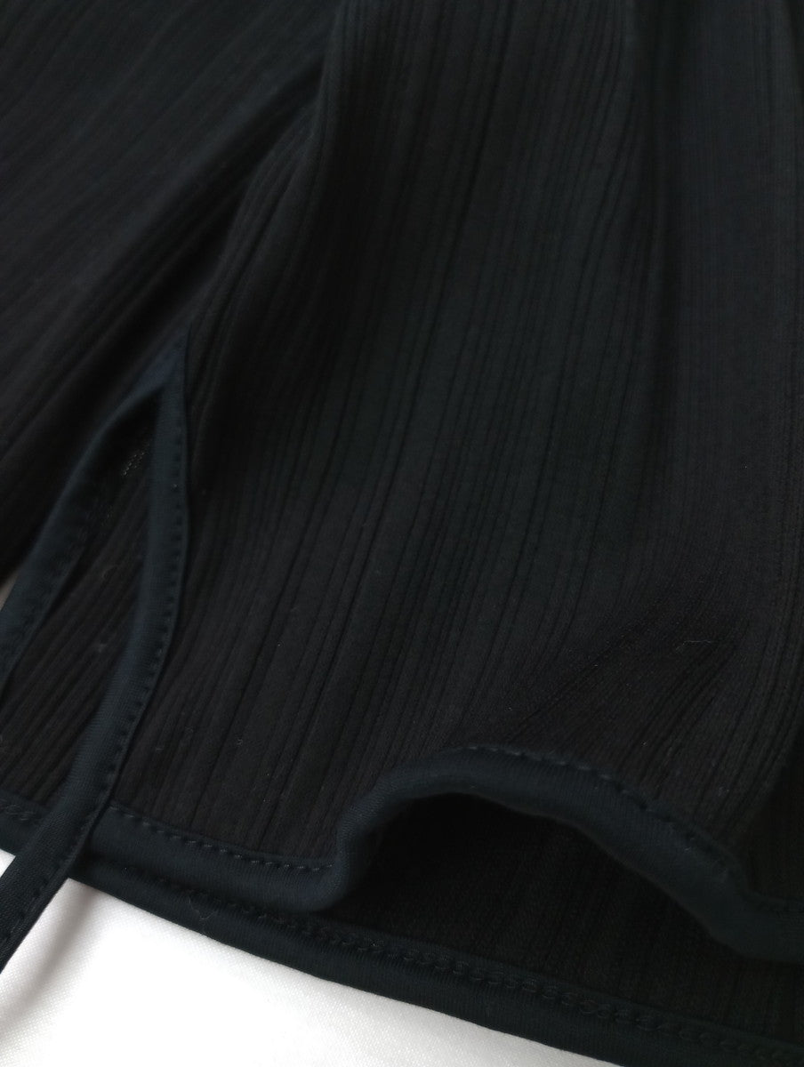 Mame Kurogouchi マメ クロゴウチ Random Ribbed Cotton Cropped Top 黒 ブラック ランダムリブトップ トップス 【中古】