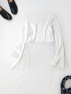 Mame Kurogouchi マメ クロゴウチ Random Ribbed Cotton Cropped Top BLACK ランダムリブトップ 白 ホワイト  1【中古】