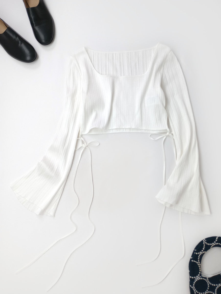 Mame Kurogouchi マメ クロゴウチ Random Ribbed Cotton Cropped Top BLACK ランダムリブトップ 白 ホワイト  1【中古】