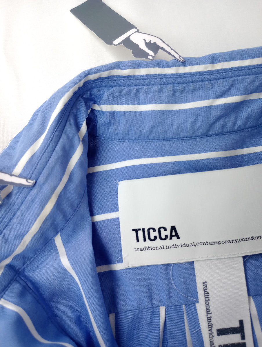 TICCA ティッカ スクエア ビッグ ロングシャツ ワンピースストライプ 青 白 【中古】