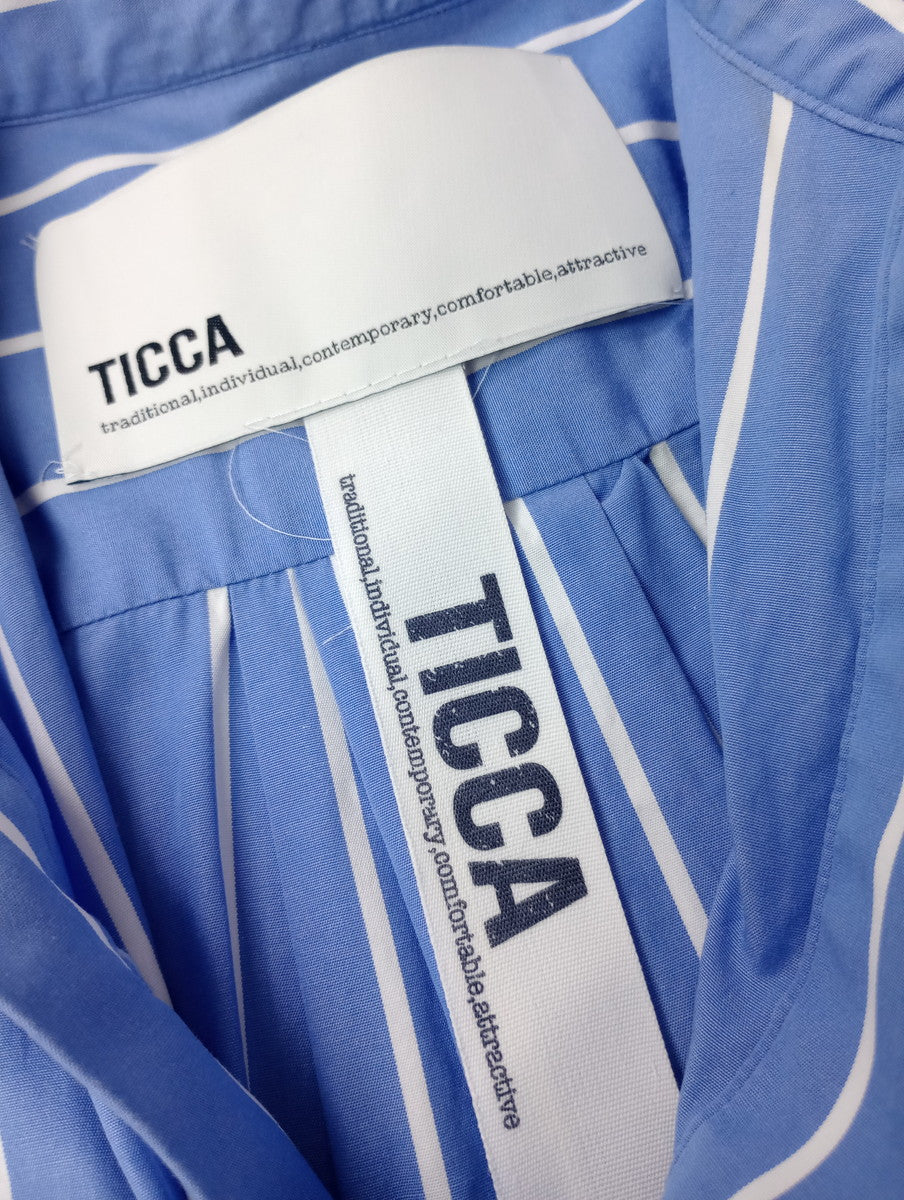 TICCA ティッカ スクエア ビッグ ロングシャツ ワンピースストライプ 青 白 【中古】