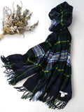 JOHNSTONS OF ELGIN ジョンストンズ カシミヤ 100％ チェック 柄 ストール グリーン フリンジ 【中古】