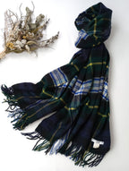 JOHNSTONS OF ELGIN ジョンストンズ カシミヤ 100％ チェック 柄 ストール グリーン フリンジ 【中古】