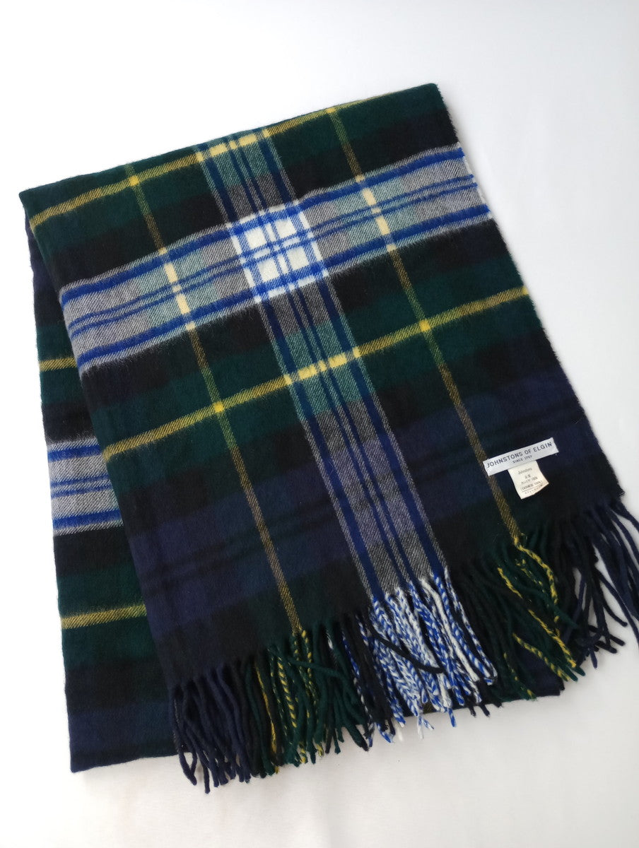 JOHNSTONS OF ELGIN ジョンストンズ カシミヤ 100％ チェック 柄 ストール グリーン フリンジ 【中古】
