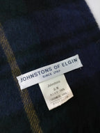 JOHNSTONS OF ELGIN ジョンストンズ カシミヤ 100％ チェック 柄 ストール グリーン フリンジ 【中古】