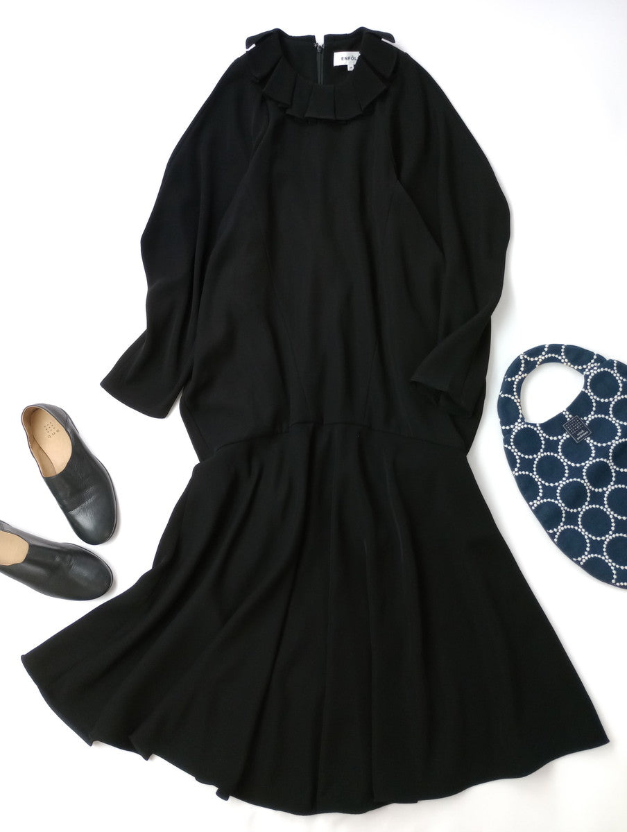 ENFOLD エンフォルド NECK-PLEATS DRESS ネックプリーツドレス ロングワンピース 黒 ブラック 【中古】
