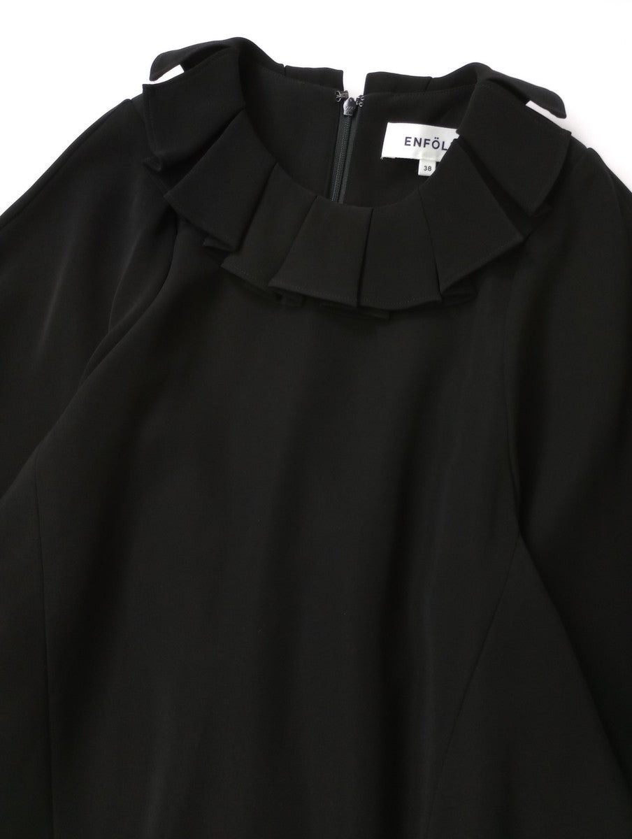 ENFOLD エンフォルド NECK-PLEATS DRESS ネックプリーツドレス ロングワンピース 黒 ブラック 【中古】