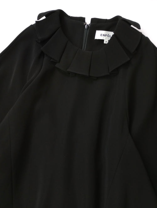 ENFOLD エンフォルド NECK-PLEATS DRESS ネックプリーツドレス ロングワンピース 黒 ブラック 【中古】