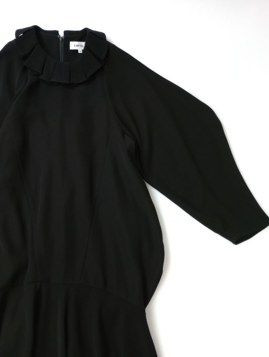 ENFOLD エンフォルド NECK-PLEATS DRESS ネックプリーツドレス ロングワンピース 黒 ブラック 【中古】