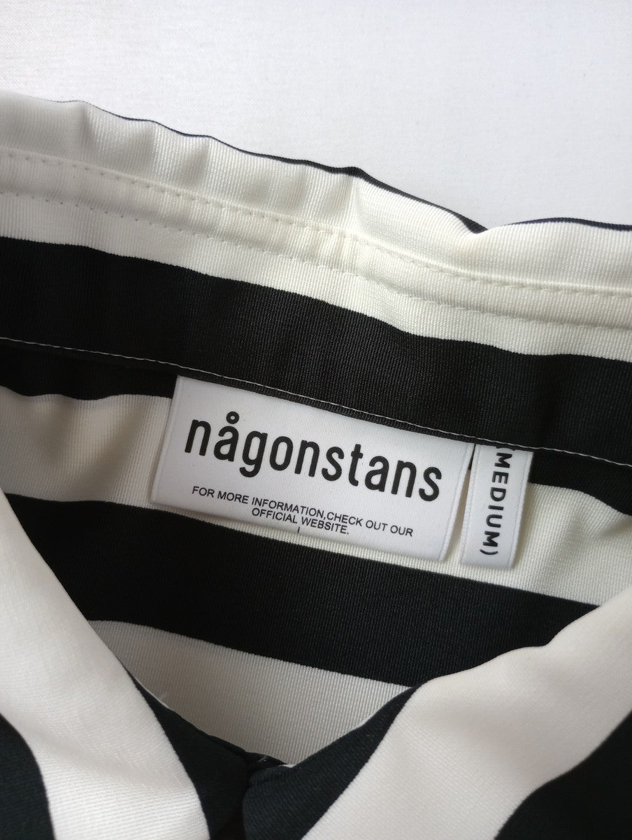 nagonstans ナゴンスタンス ミックスボーダーポケットシャツ トップス ブラウン 黒 ブラック など MEDIUM 【中古】