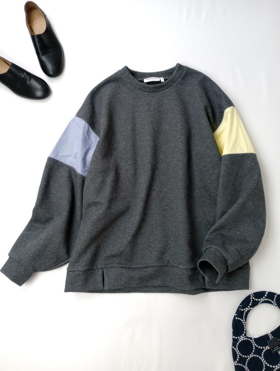 nagonstans ナゴンスタンス bi-color pullover バイカラー プルオーバー ダンボール クルーネック スウェット 長袖 トップス グレー  MEDIUM 【中古】