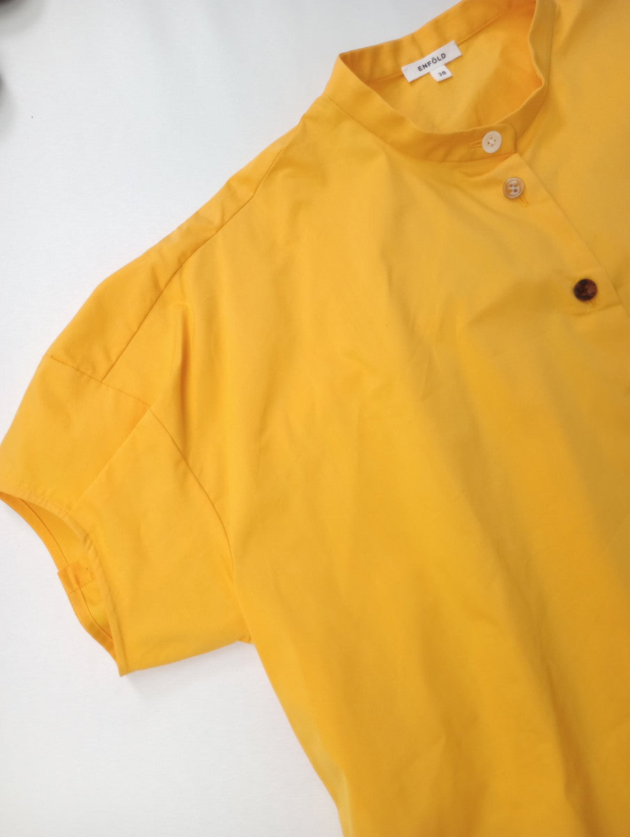 ENFOLD エンフォルド HALFSLEEVE HEXAGON-SHIRT ハーフスリーブ ヘキサゴンシャツ イエロー 黄色  38  (12M＋4843)【中古】