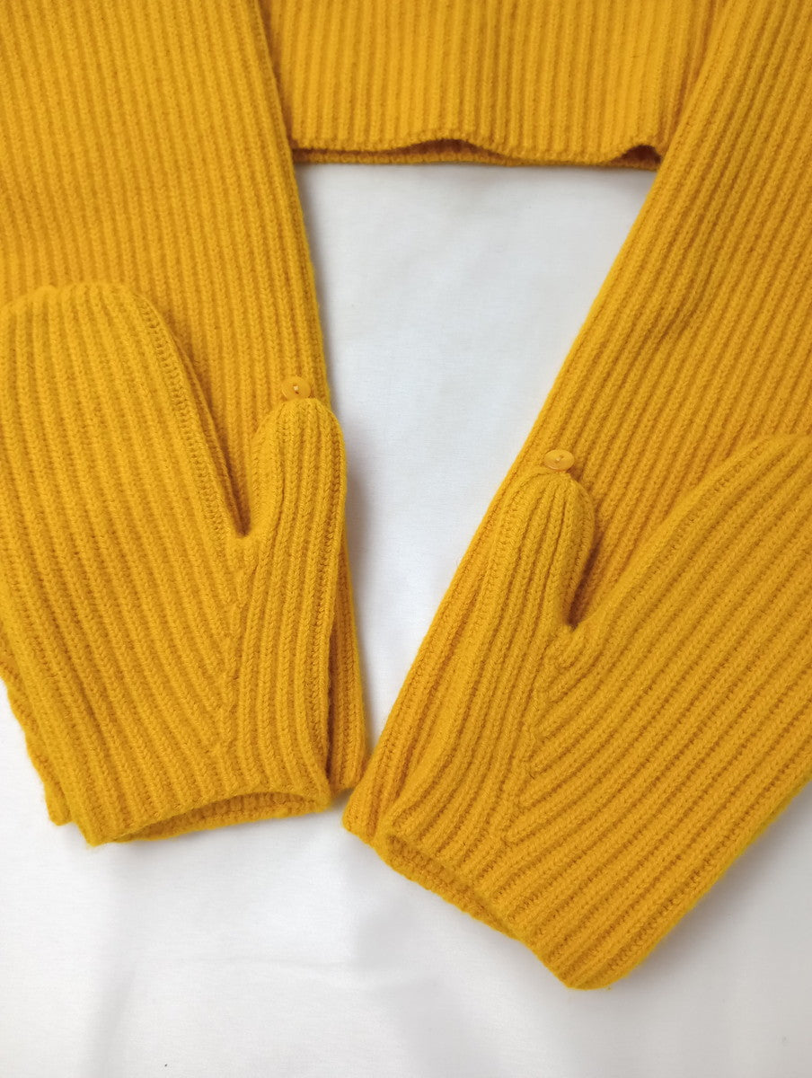 ENFOLD エンフォルド 4WAY CROPPED PULLOVER クロップド フード プルオーバー ニット 長袖 トップス マスタード イエロー 【中古】