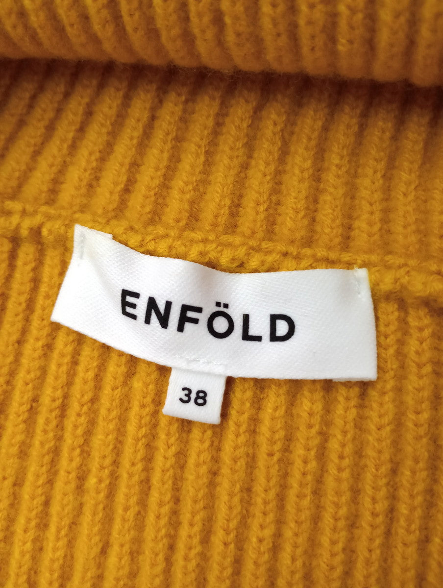 ENFOLD エンフォルド 4WAY CROPPED PULLOVER クロップド フード プルオーバー ニット 長袖 トップス マスタード イエロー 【中古】
