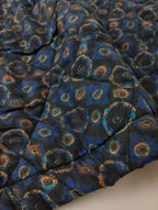 maison de soil メゾンドソイル PADDED SILK PRINT C-NECK FRONT BUTTON COAT シルク100％  総柄 キルティング ロング コート アウター  ブルー 黒 ブラック 【中古】