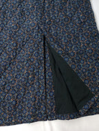 maison de soil メゾンドソイル PADDED SILK PRINT C-NECK FRONT BUTTON COAT シルク100％  総柄 キルティング ロング コート アウター  ブルー 黒 ブラック 【中古】