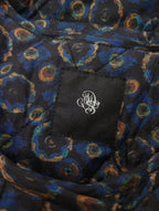 maison de soil メゾンドソイル PADDED SILK PRINT C-NECK FRONT BUTTON COAT シルク100％  総柄 キルティング ロング コート アウター  ブルー 黒 ブラック 【中古】