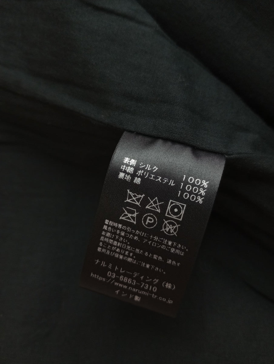 maison de soil メゾンドソイル PADDED SILK PRINT C-NECK FRONT BUTTON COAT シルク100％  総柄 キルティング ロング コート アウター  ブルー 黒 ブラック 【中古】
