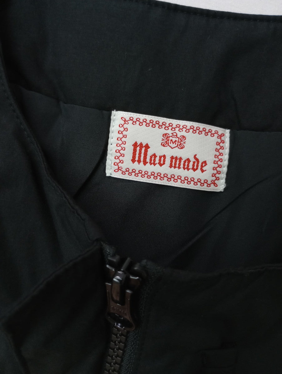 mao made マオメイド ナチュラン取扱い 洗いざらしクロス中綿チャイナ ノーカラー ジャケット 黒【中古】 ブラック 【中古】