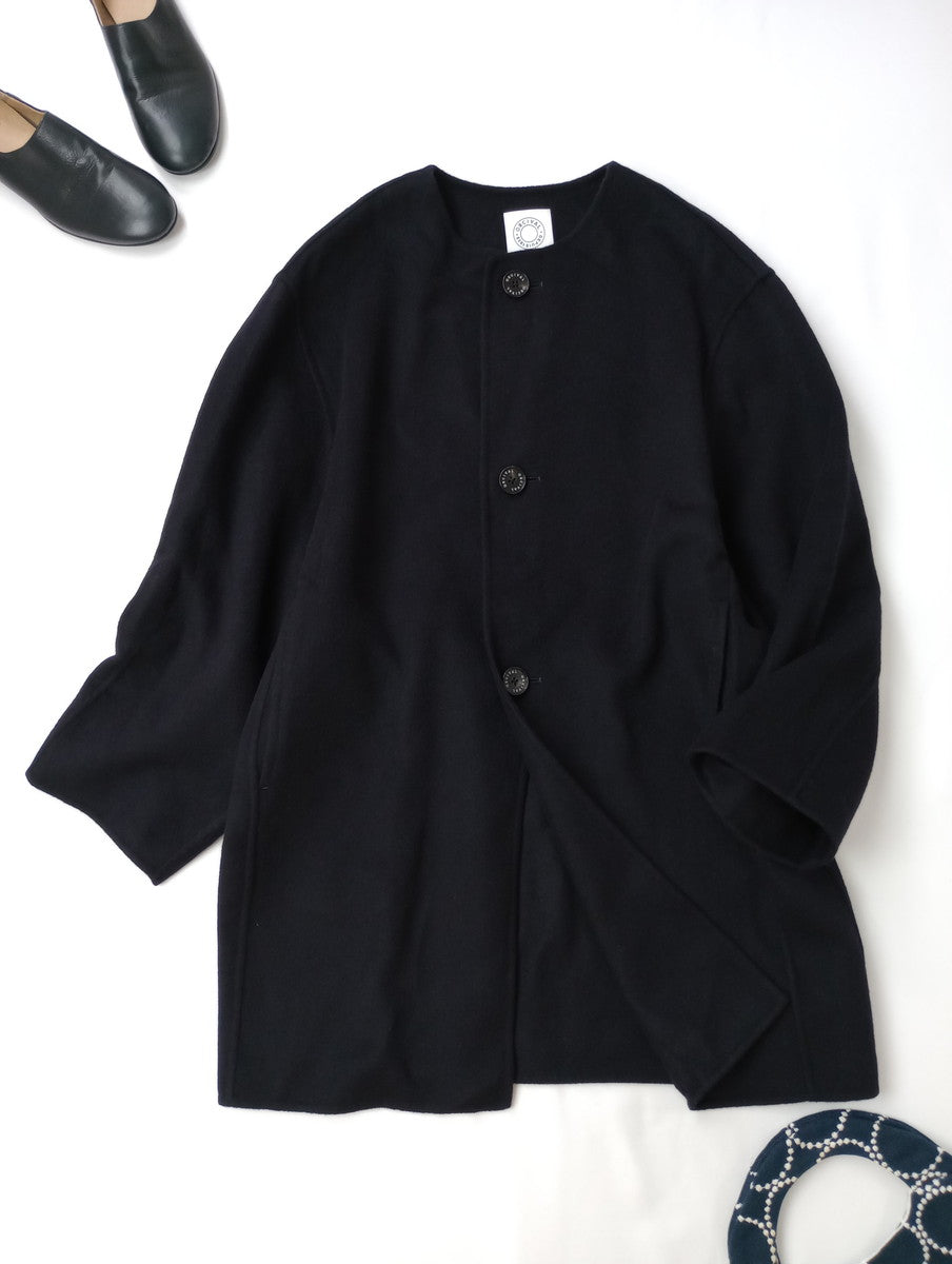 ORCIVAL オーシバル リバーウール ノーカラーコート  黒に近い ダークネイビー 1【中古】
