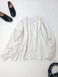 humoresque ユーモレスク gather blouse コットン シルク ギャザー ブラウス 長袖 シャツ トップス  白 【中古】
