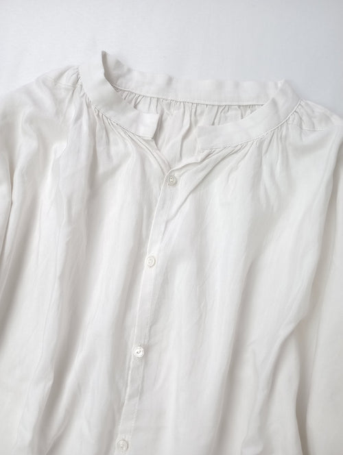 humoresque ユーモレスク gather blouse コットン シルク ギャザー ブラウス 長袖 シャツ トップス  白 【中古】