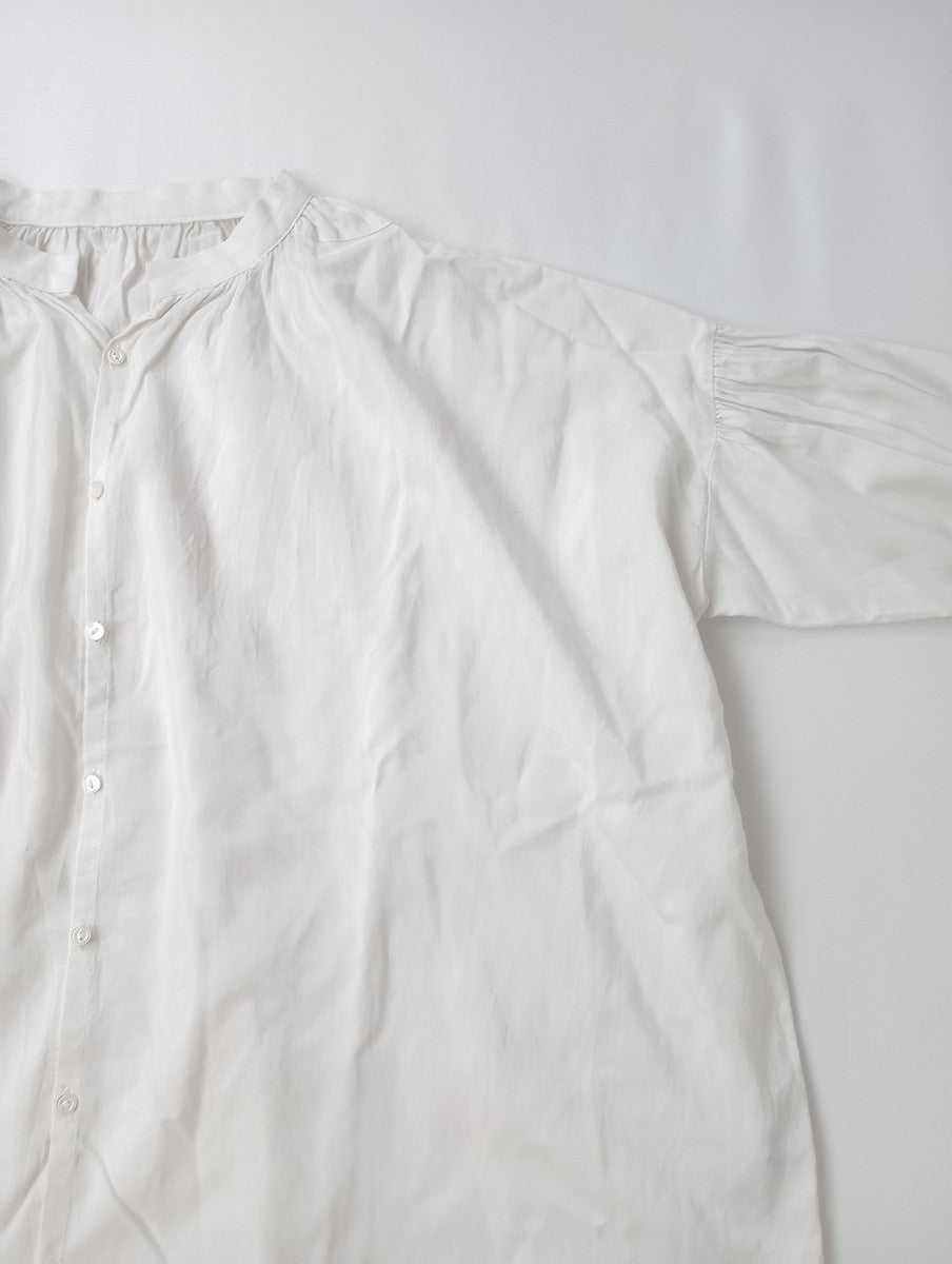 humoresque ユーモレスク gather blouse コットン シルク ギャザー ブラウス 長袖 シャツ トップス  白 【中古】