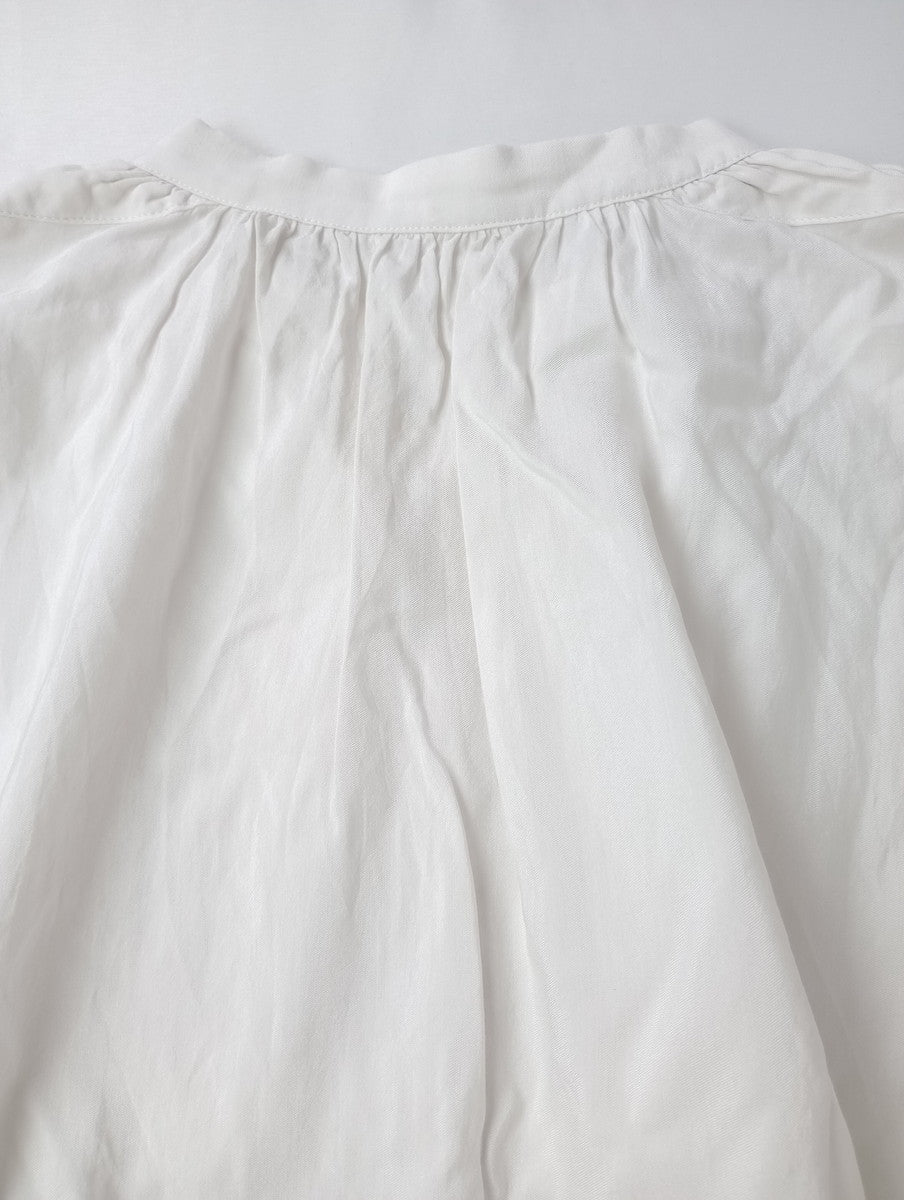 humoresque ユーモレスク gather blouse コットン シルク ギャザー ブラウス 長袖 シャツ トップス  白 【中古】