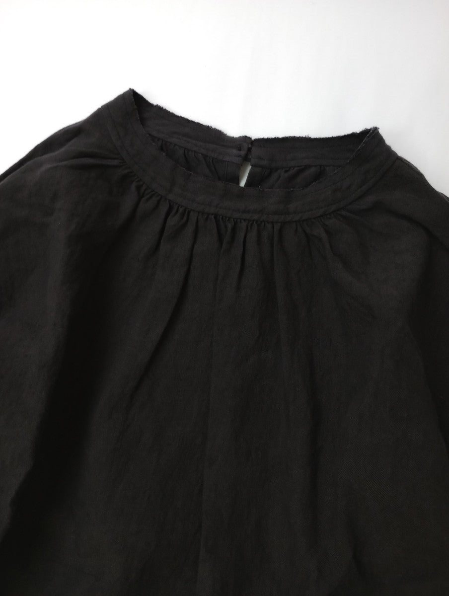 MAGALI マガリ 長袖 ブラウス ストライプ 切替 ドッキング 長袖 トップス   黒 ブラック 【中古】