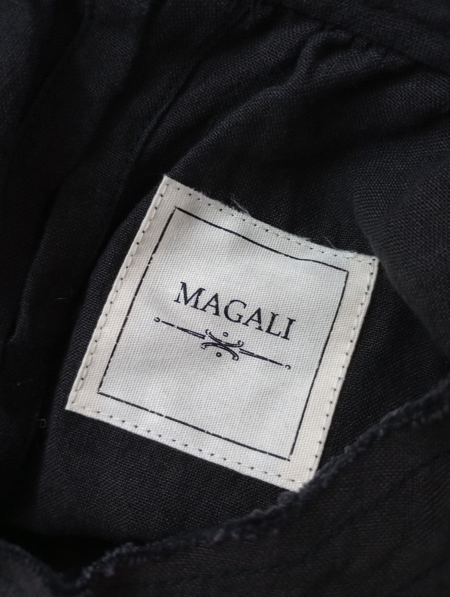 MAGALI マガリ 長袖 ブラウス ストライプ 切替 ドッキング 長袖 トップス   黒 ブラック 【中古】