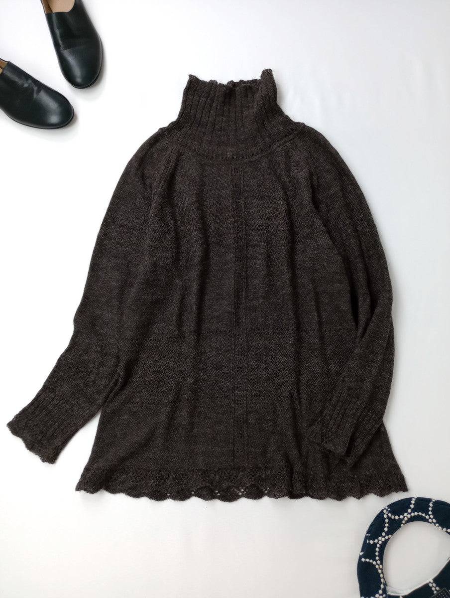 GASA ガサ レース タートル ニット長袖  トップス ダークブラウン 【中古】