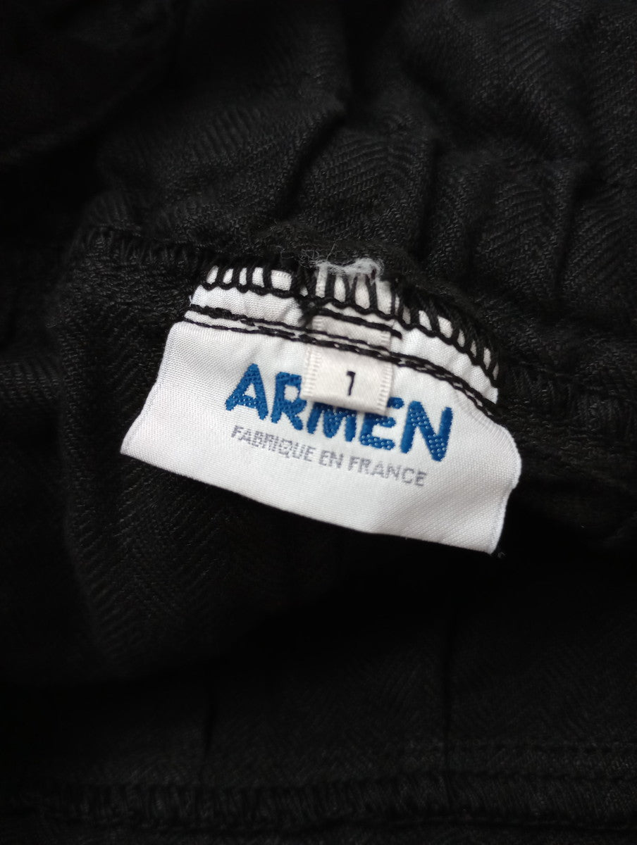 ARMEN アーメン リネン100％ ヘリンボーン エプロンワンピース ジャンパー サロペット スカート ロング 黒 ブラック 1  【中古】