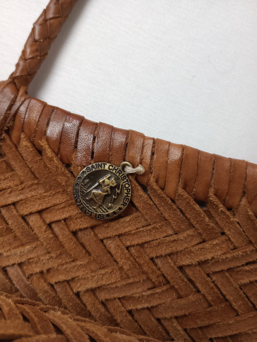 SAINT CHRISTOPHER dragon セントクリストファー ドラゴン レザー メッシュ トートバッグ ブラウン 【中古】