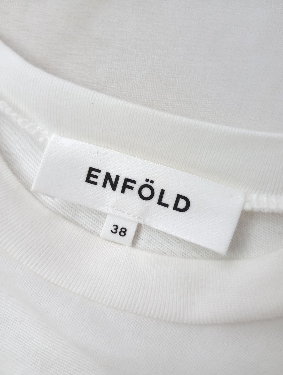 ENFOLD エンフォルド DRAPE FLARE BLOUSE ドレープフレアブラウス 半袖 Tシャツ カットソー 白 ホワイト  38 【中古】