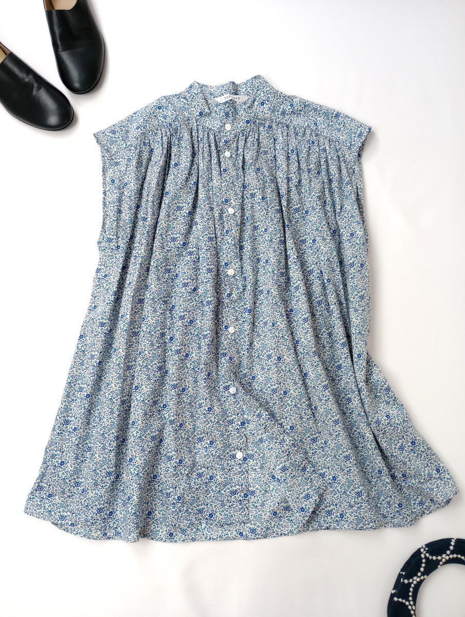 TOUJOURS  トゥジュー  リバティ 柄  チュニック ブラウス シャツ  トップス  花柄  ブルー  1  (12M＋4813) 【中古】