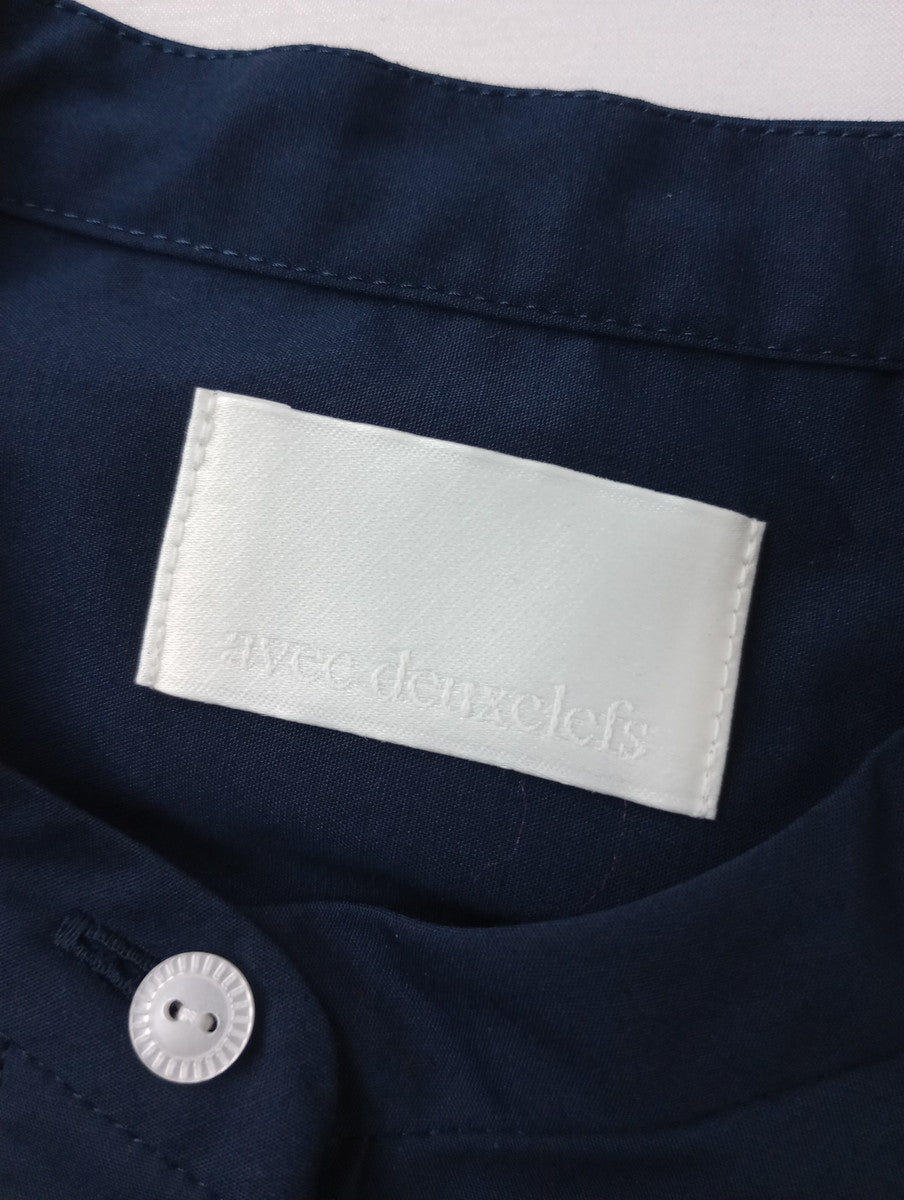 avec deuxclefs アヴェクデュクレ  半袖  シャツ ブラウス   トップス  ネイビー  M (12M＋4811)  【中古】