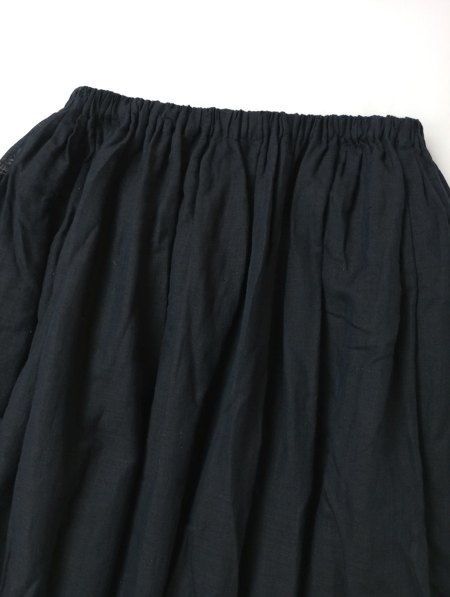 ゴーシュ 100/1  リネン コットン ギャザースカート ロング  ネイビー  2 【中古】