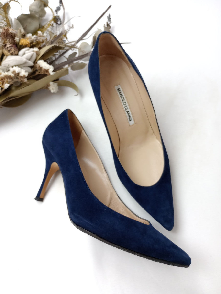 MANOLO BLAHNIK  マノロブラニク  スエード ポインテッドトゥ パンプス 靴  ネイビー  37 【中古】