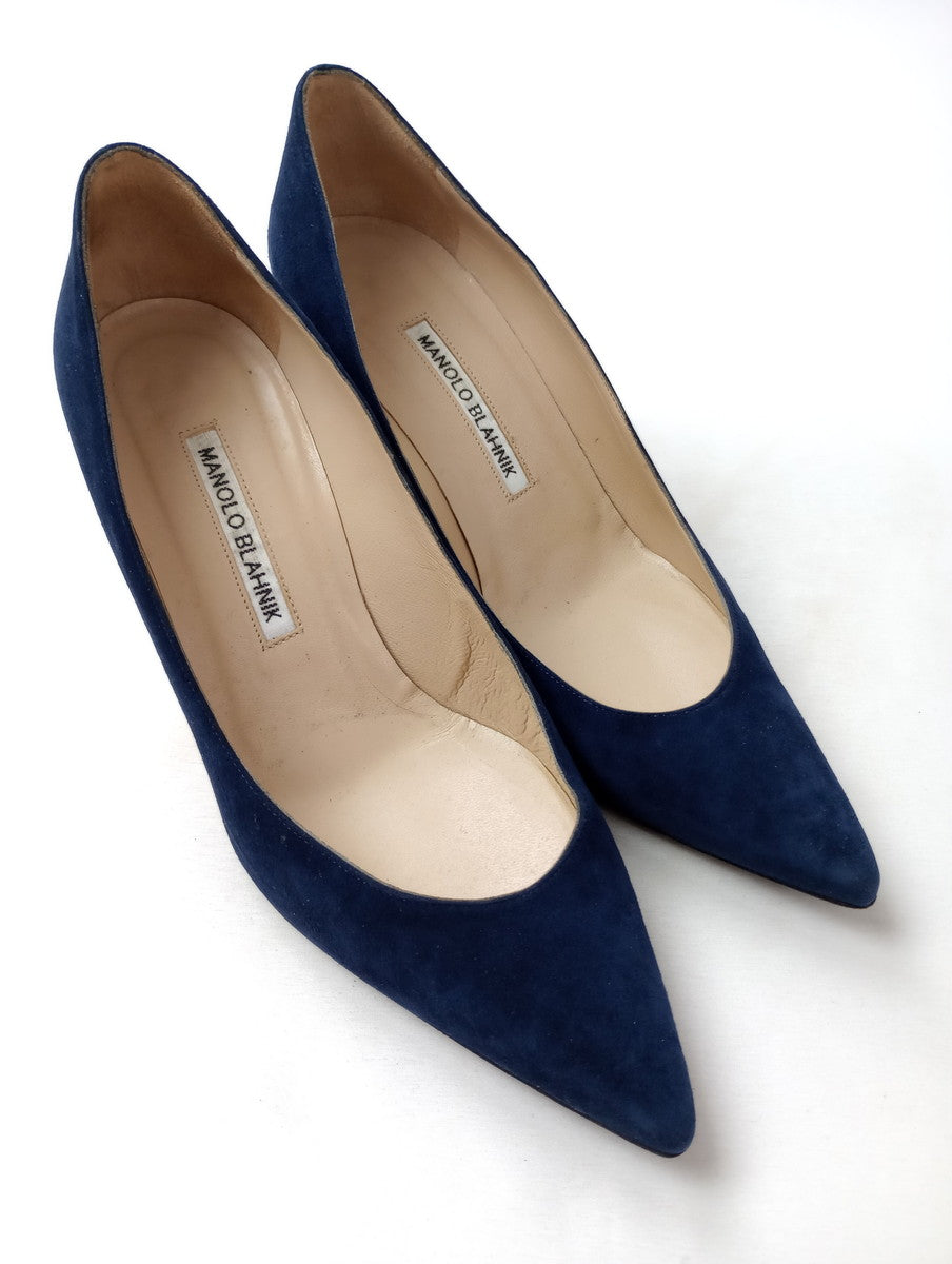MANOLO BLAHNIK  マノロブラニク  スエード ポインテッドトゥ パンプス 靴  ネイビー  37 【中古】