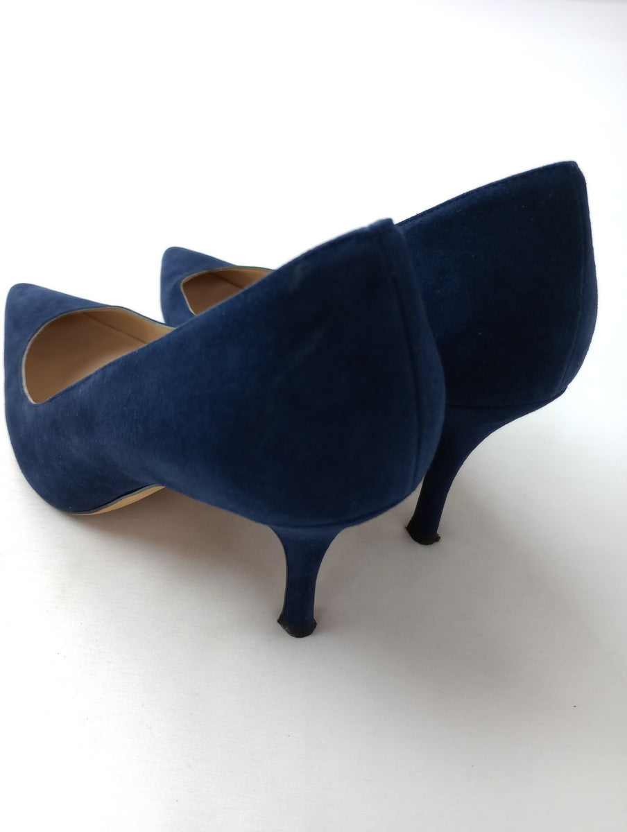 MANOLO BLAHNIK  マノロブラニク  スエード ポインテッドトゥ パンプス 靴  ネイビー  37 【中古】