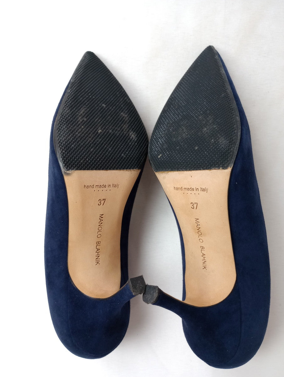 MANOLO BLAHNIK  マノロブラニク  スエード ポインテッドトゥ パンプス 靴  ネイビー  37 【中古】