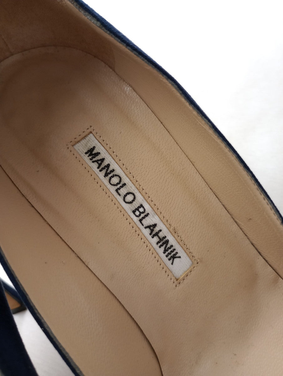 MANOLO BLAHNIK  マノロブラニク  スエード ポインテッドトゥ パンプス 靴  ネイビー  37 【中古】