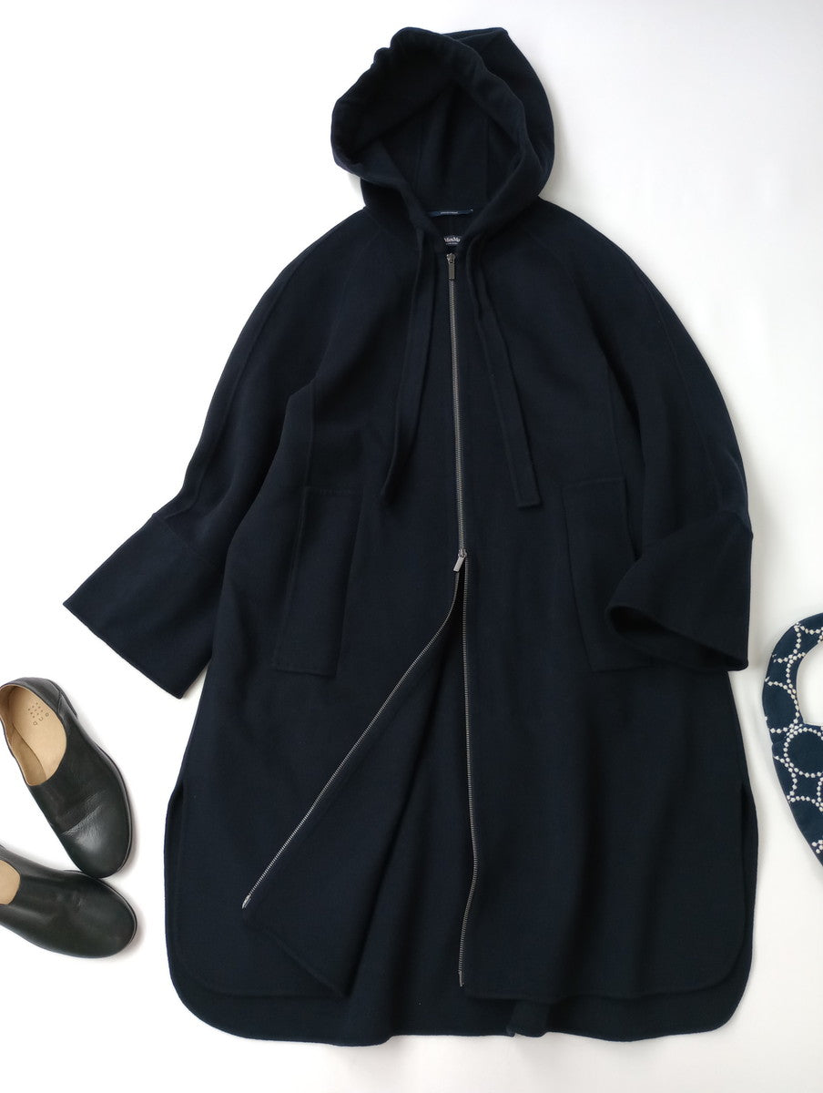 S Max Mara  エス マックスマーラ  ウール  フーデッド コート ロング ダーク ネイビー 36  【中古】