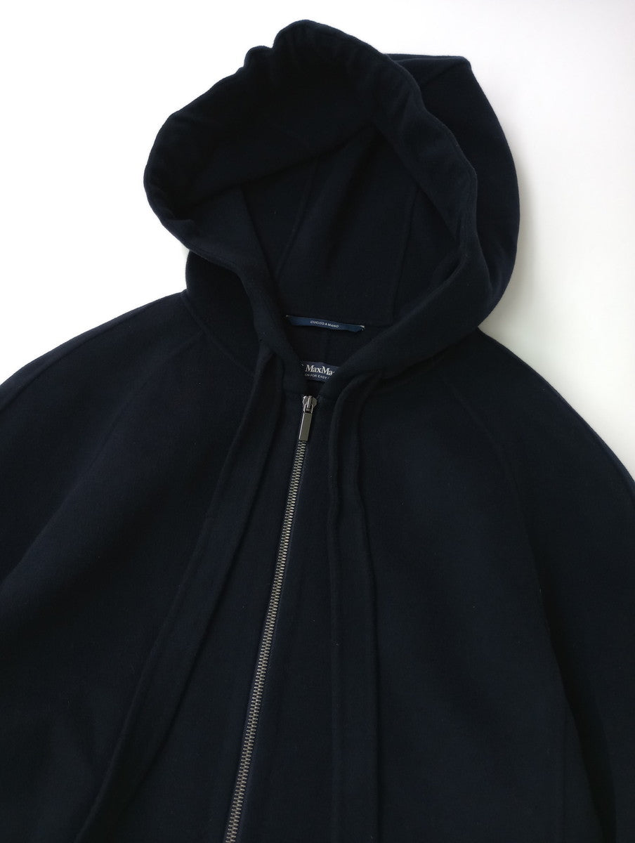 S Max Mara  エス マックスマーラ  ウール  フーデッド コート ロング ダーク ネイビー 36  【中古】