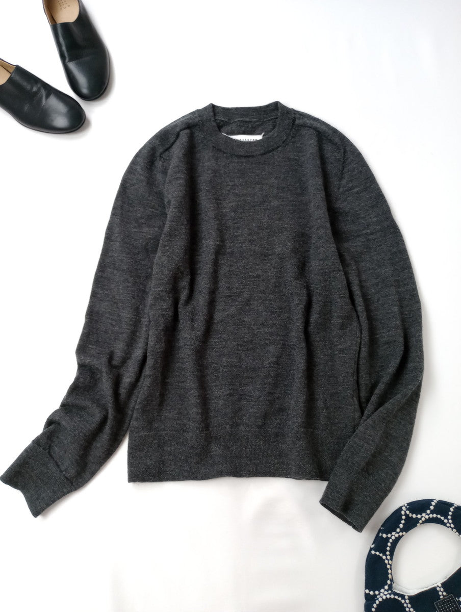 Maison Margiela メゾンマルジェラ ELBOW PATCH SWEATER エルボー パッチ セーター ニット 長袖 トップス グレー ブラウン  【中古】