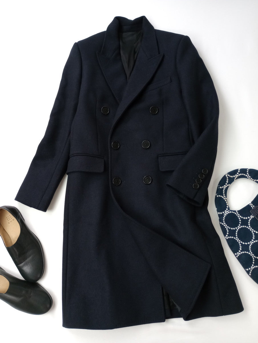 CELINE  セリーヌ  ダブル ブレスト チェスター ロング コート  ネイビー 38  【中古】