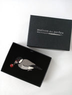 Moko Kobayashi maison des perles 小林モー子 文鳥 ブローチ 黒 ブラック グレー  【中古】