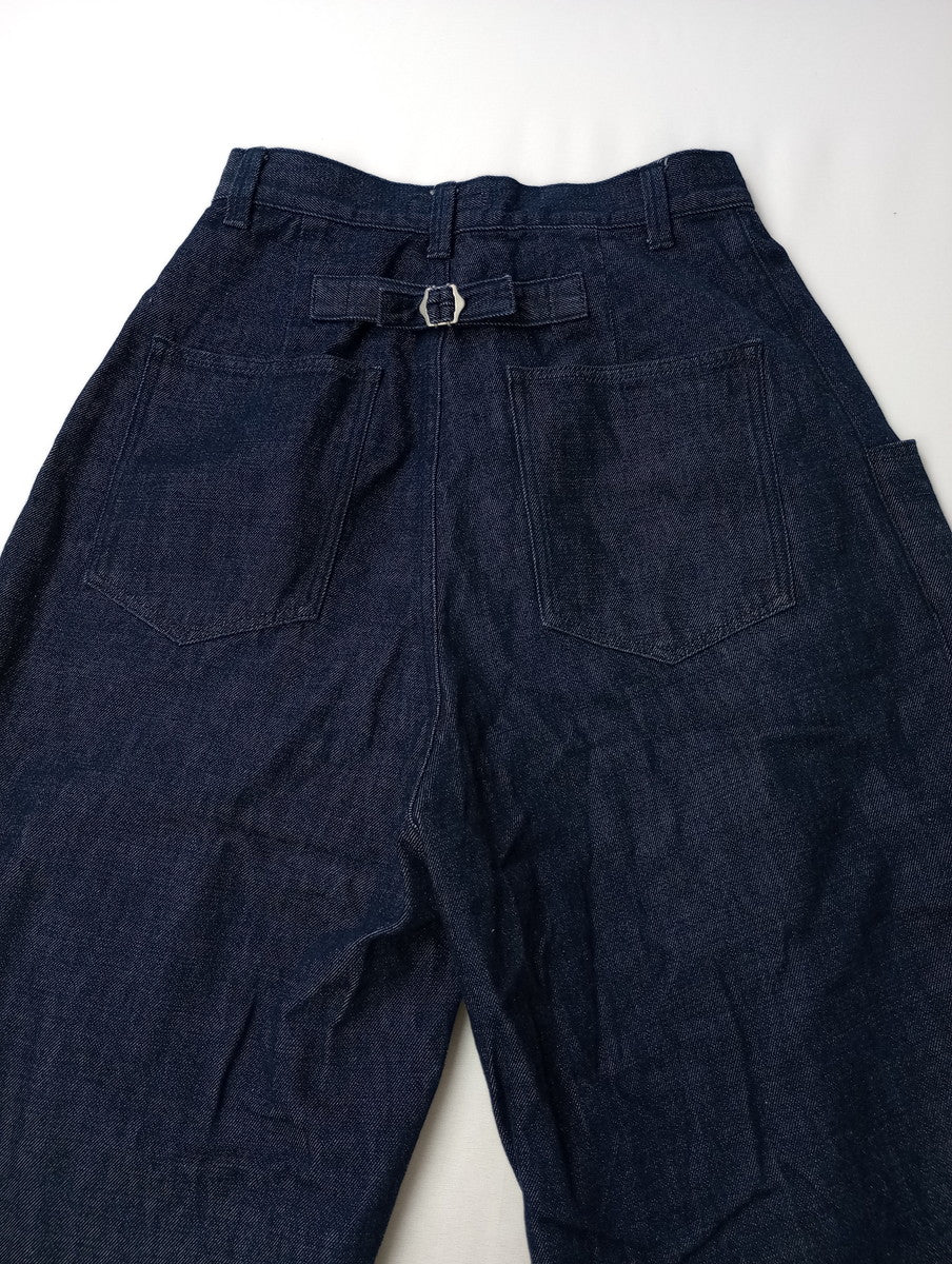atelier naruse アトリエナルセ cotton denim tuck pants コットン 綿 100％ デニム タック パンツ ネイビー  【中古】