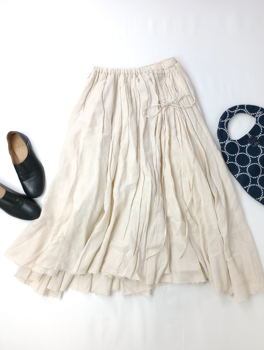suzuki takayuki スズキタカユキ long skirt リネン 麻 100％ ギャザー ロング スカート 生成り  【中古】
